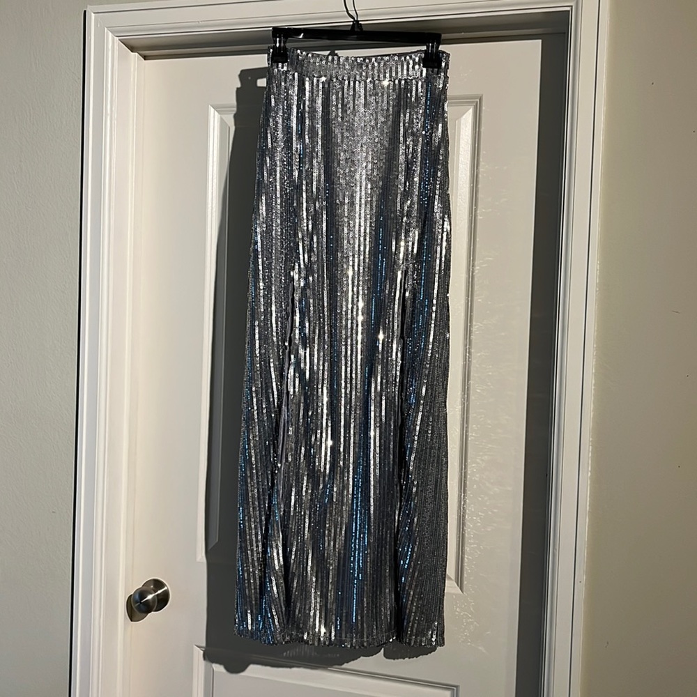 COPY - Show My Your MuMu Silver double slit sequin maxi skirt
